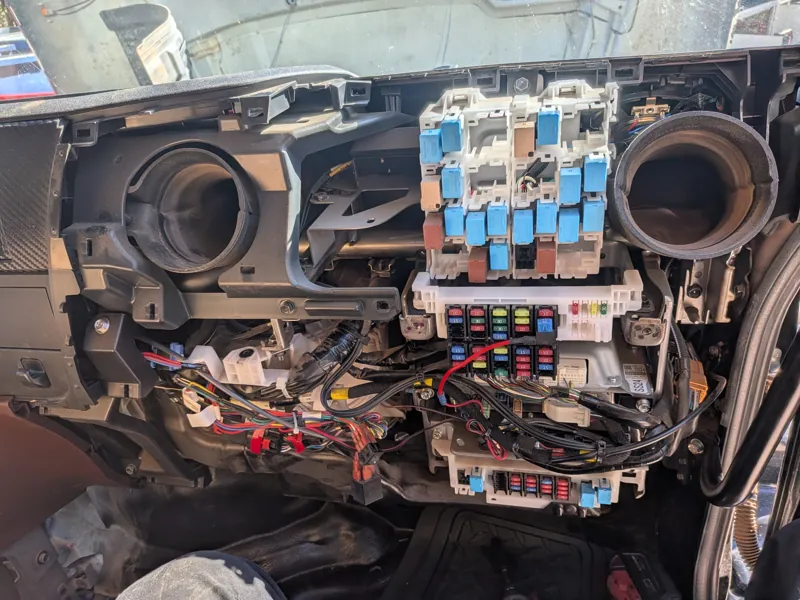 Dash opened up to trace an electrical fault at the fuse and relay box