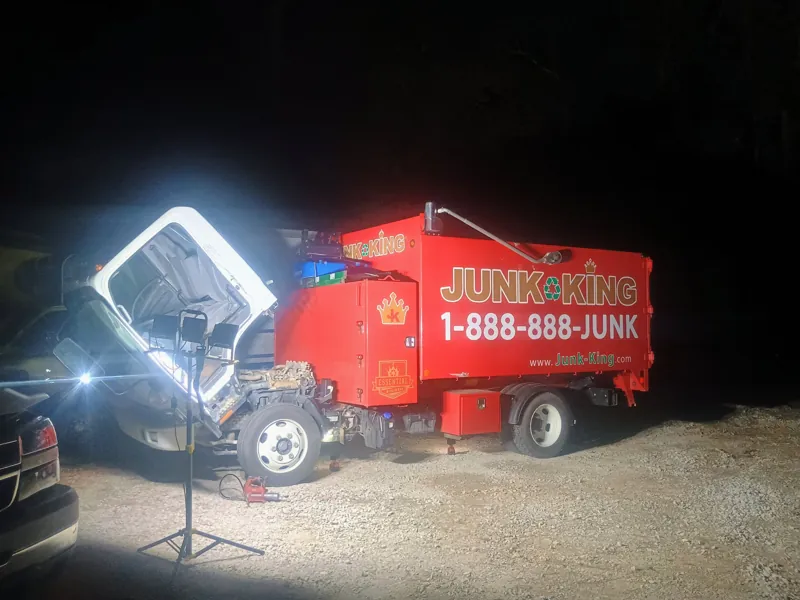 Late-night service call to keep a Junk King truck on its route